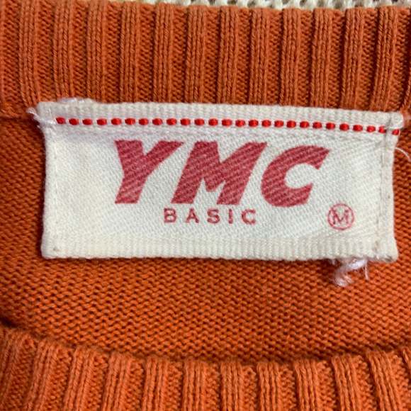 YMC Orange Cream Stripe Cotton Mixed Pattern Pullover - Picture 5 of 6